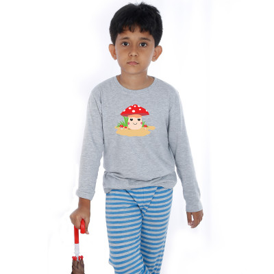 Grey Full Sleeve Boys Pyjama - Buttons